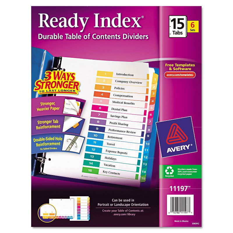 Avery Ready Index Customizable Table of Contents Asst Dividers 15-Tab Ltr 6 Sets 11197, 1 of 10