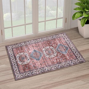 Vintage Area Rug Small Entryway Rug Indoor Non-Slip Doormat Washable Stain Resistant Floor Carpet Boho Accent Rug - 1 of 4