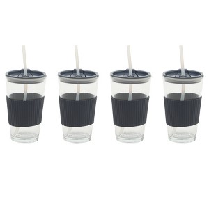 Mr. Coffee Sip Savvy 4-Pack 15oz Glass Tumblers with Lids and Straws - 1 of 4
