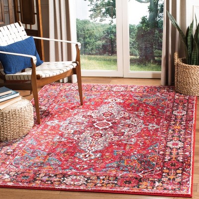 Rectangular Red Synthetic Easy Care Area Rug