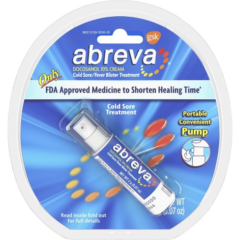 Abreva Docosanol 10% Cream Cold Sore/Fever Blister Treatment Pump - 0 ...