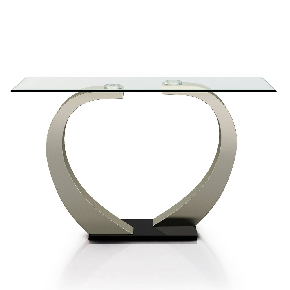 Sylvie Modern Curved Glass Top Sofa Table Silver/Black - HOMES: Inside + Out
