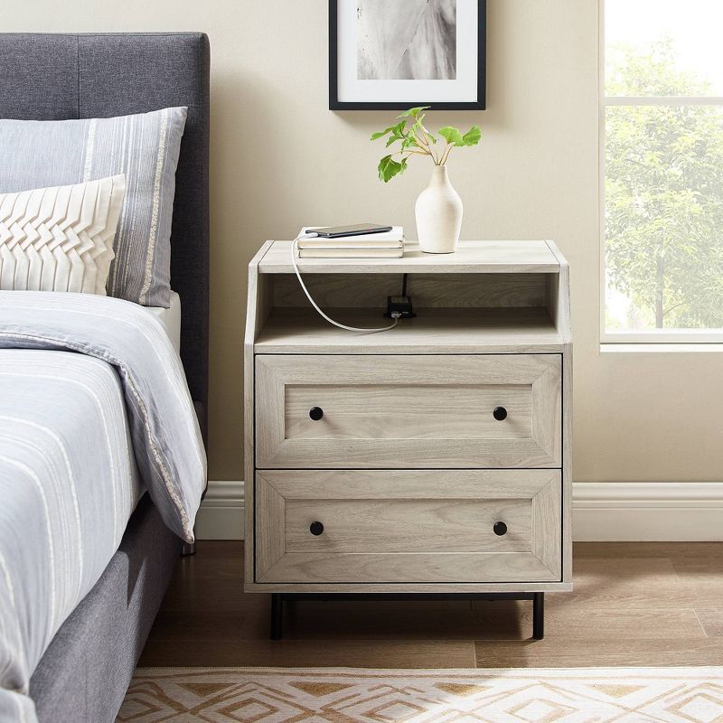 Transitional 2 Drawer Nightstand with USB Port - Saracina Home, 3 of 13