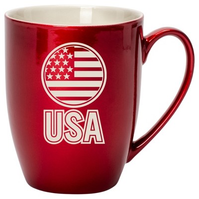 100 North United States of America 10 Ounce Cardinal Red Metallic Finish, Comfortably Fits Your Hands, New Bone China Coffee Tea Cup Mug, USA