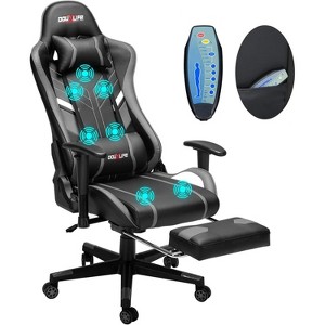 Douxlife Modern 7-Point Massage Ergonomic Gaming Chair with Footrest & Adjustable Armrests Black Gray - 1 of 4