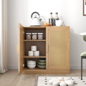 PexFix 31" Modular Sideboard Cabinet with Storage Farmhouse Buffet Cabinet with Rattan Doors for Living Room Kitchen Dining Room Entryway Natural - 1 of 4