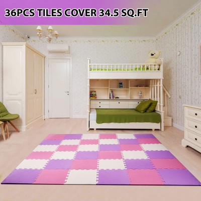 Pink, Purple, Beige EVA Foam Interlocking Play Mat Set, 36 Tiles