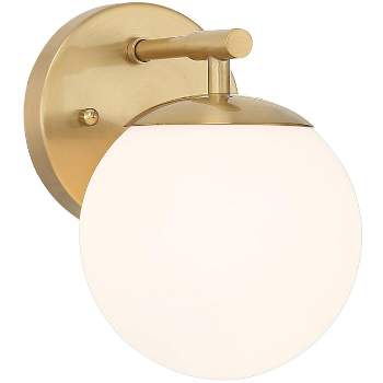 Possini Euro Design Meridian Modern Wall Light Sconce Soft Gold Hardwire 6" Fixture Frosted White Globe Glass Shade for Bedroom Bathroom Vanity House