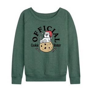 Women's - Peanuts - Official Cookie Tester Olaf Lightweight French Terry Wide Neck Long Sleeve Graphic Shirt - 1 of 4