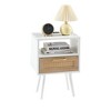 15.75" Rattan End table with Power Outlet & USB Ports , Modern nightstand with drawer and solid wood legs, side table for living room, bedroom, white - 4 of 4