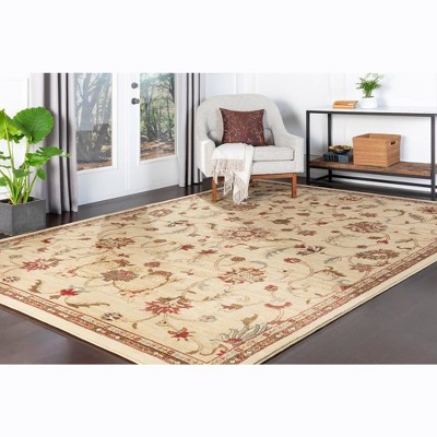 George 7'10" Round Khaki Floral Synthetic Area Rug
