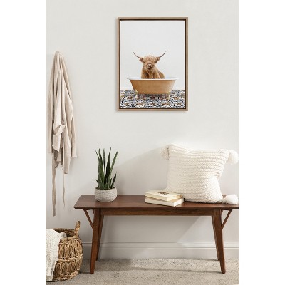Highland Cow in Bath Framed Canvas Wall Art, 18x24