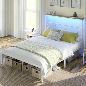 AMERLIFE Metal Bed Frame with LED Strip Light - 1 of 2
