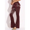 Slickblue Women's Velvet PU Flared Pants, Stretch Polyester Blend, Burgundy/Charcoal, Comfortable Fit, Size S-L - 3 of 4