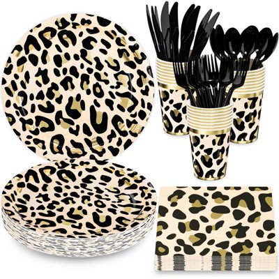 DYLIVeS Animal Leopard Print Party Supplies Pack,Jungle Safari Cheetah Print Birthday Party Decorations Zoo Disposable Tableware,Animal Paper Plates