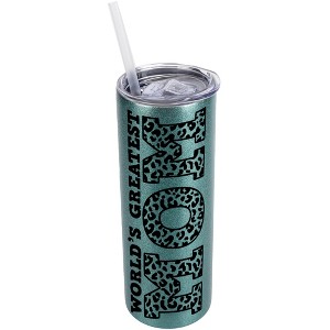 Elanze Designs Leopard Pattern Turquoise Blue 20 Ounce Double Wall Stainless Steel Glitter Travel Tumbler With Sliding Lid And Straw, World's Greatest - 1 of 4