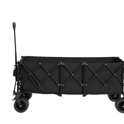 VisioGear Foldable Extended Wagon with 220lbs Weight Capacity, 300L Folding Utility Garden Cart with Drink Holders, Black, 53.54"*21.26"*23.62"