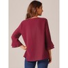 Seta T Women's V Neck Solid Pintuck Double Ruffle 3/4 Sleeve Lightweight Casual Top - 4 of 4
