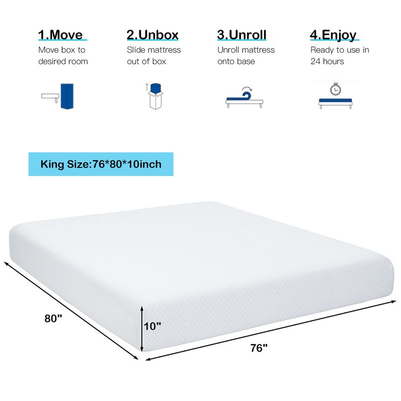 Costway Twin\Full\Queen\King  Size 10''  Foam Mattress Jacquard Medium Firm Bed-in-a-Box Bed Room W/Removable Cover, 4 of 11