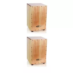 Pyle Full Size Stringed Acoustic Jam Cajon Wooden Percussion Hand Drum Instrument Box with Internal Adjustable Guitar Strings (2 Pack)