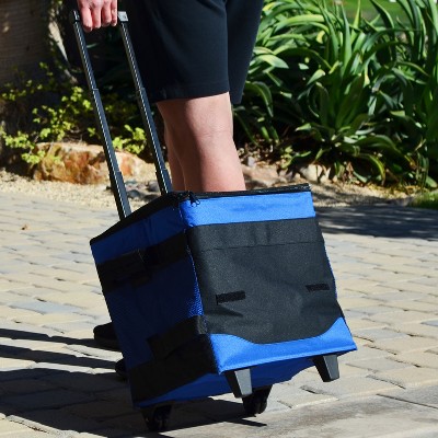 Blue and Black Rolling Insulated Picnic Cooler with Wheels