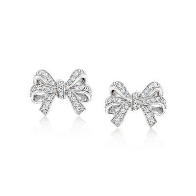 Ross-Simons 0.70 ct. t.w. White Topaz Bow Earrings in Sterling Silver