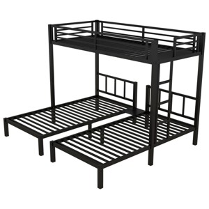 TopComfy Beds Twin over Twin Triple Bunk Bed Metal Frame Space Saving Triple Sleeping Bedroom Furniture for Bedroom, Black, 78.1"*66.7"*123.5" - 1 of 4