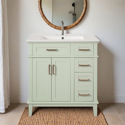 30" Bathroom Vanity with Ceramic Sink, Modern Storage Cabinet with Soft-Close Doors, Deep Drawer & Standard Drawer - Leovsnove