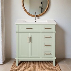 30" Bathroom Vanity with Ceramic Sink, Modern Storage Cabinet with Soft-Close Doors, Deep Drawer & Standard Drawer - Leovsnove - 1 of 4