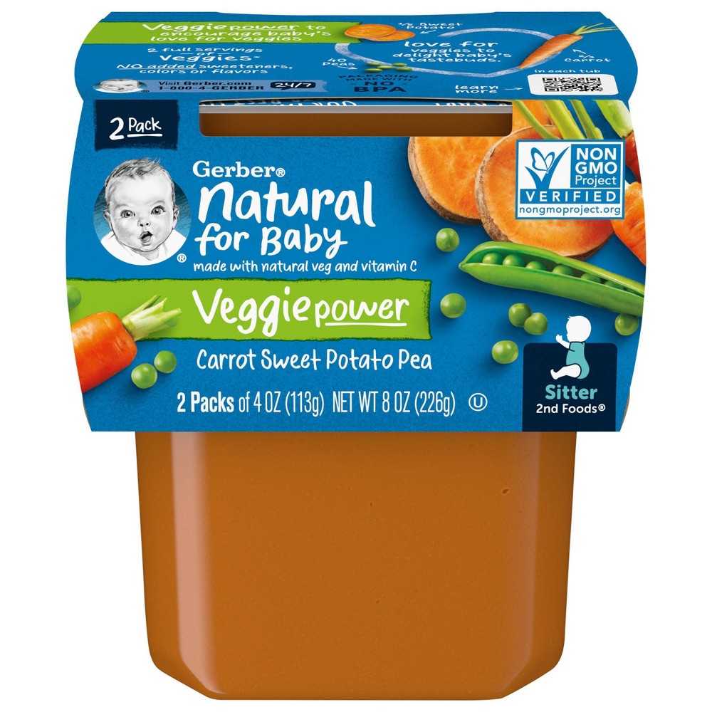 Photos - Baby Food Gerber Sitter 2nd Foods Carrot Sweet Potato Pea Baby Meals - 2ct/4oz Each 