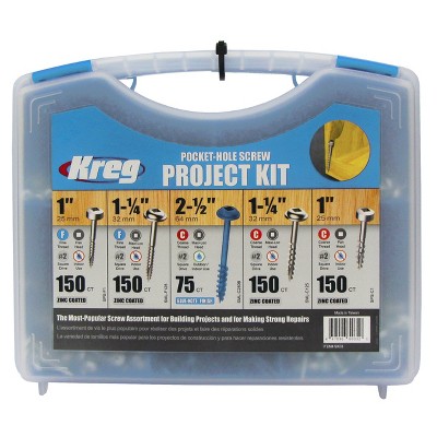 Kreg SK03 Pocket-Hole Screw Kit in 5 Sizes - Pocket Screw Kit for Kreg Joinery - Sturdy Wood Screws - Pocket-Hole Screws Perfect for Beginners