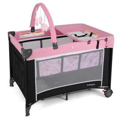 Safstar 3 in 1 Pack and Play with Toy Bar Diaper Changing Table with Safety Belt