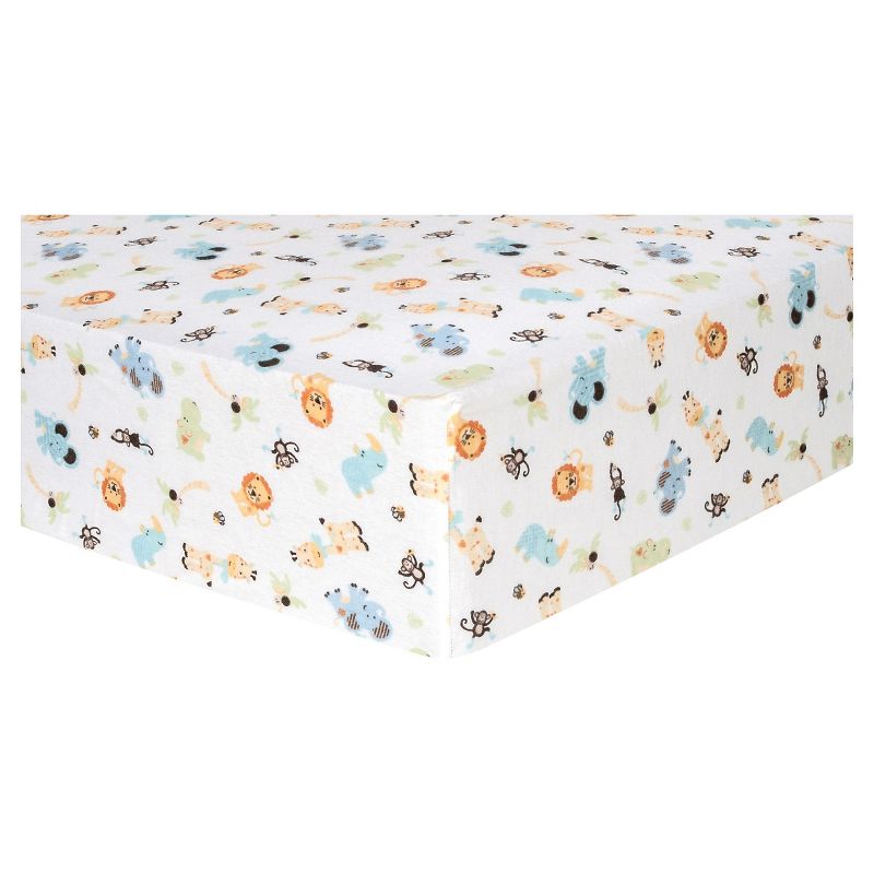 Trend Lab Deluxe Flannel Fitted Crib Sheet - Jungle Friends, 1 of 5