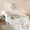 Lyngins Full Size Kids' Platform Bed Frame with Fence & Open/Close Small Door, Montessori Floor Bed Frame with Support Slats, Wooden Toddler Bed - 2 of 4