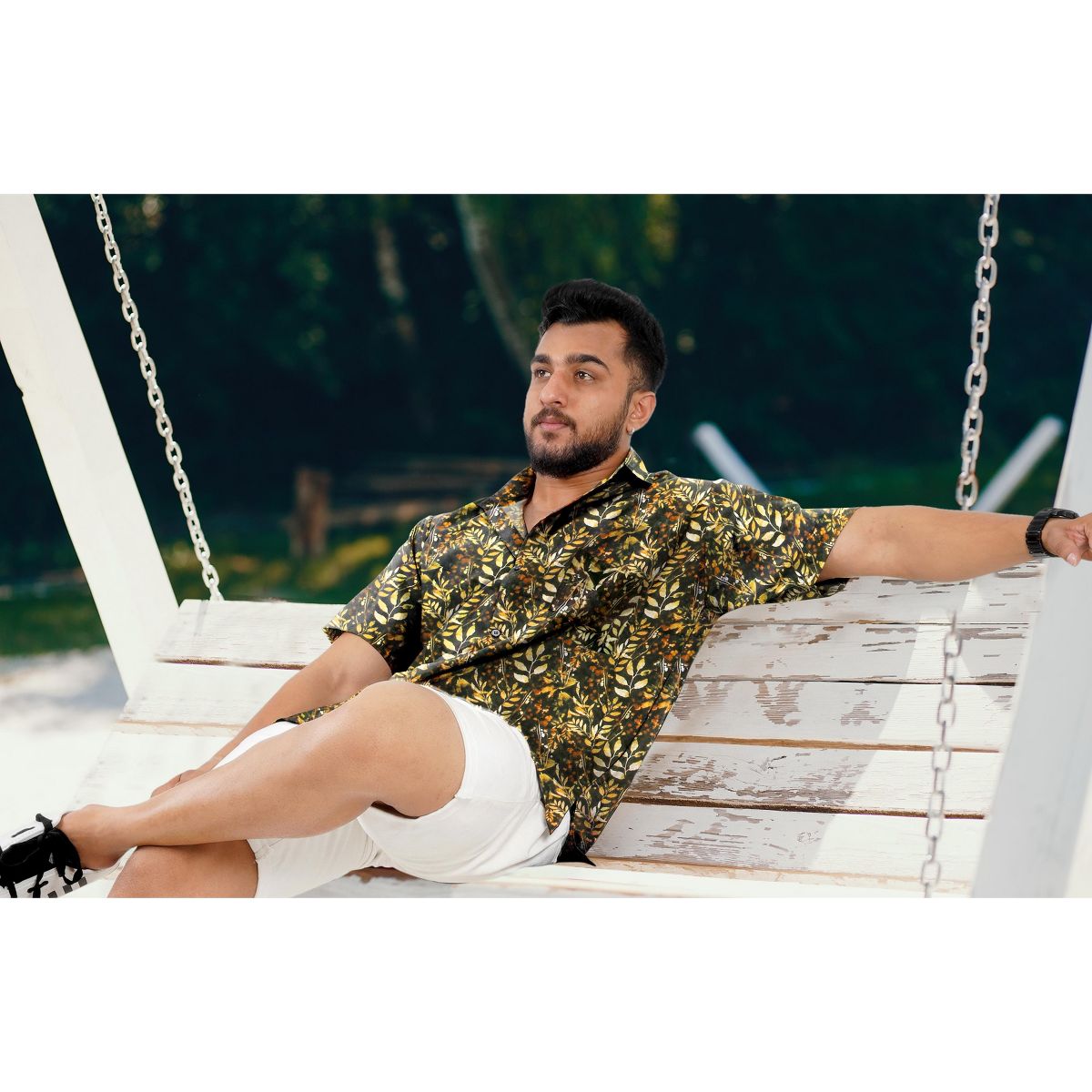 HAPPY BAY Mens Short Sleeve Button Down Hawaiian Collar Shirts Aloha Camp Beach Vacation Shirts Casual Camp Summer Untuckit Shirt XXL Blue,Tree - thumbnail 5