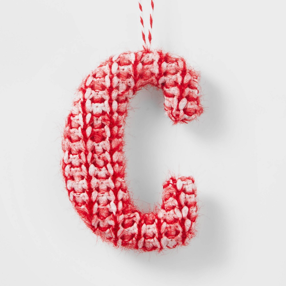 Chunky Knit Monogram Christmas Tree Ornament Red/White C - Wondershop
