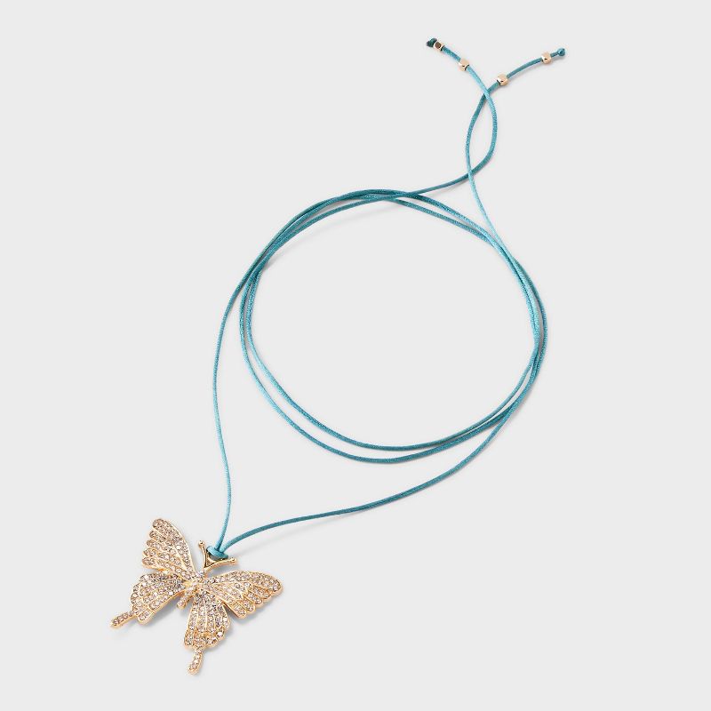 Adjustable Cord Crystal Butterfly Choker Necklace - Wild Fable&#8482; Teal/Gold, 4 of 6