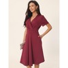 INSPIRE CHIC Women's Summer Wrap V Neck Puff Short Sleeve Midi Swing Dress with Pockets - 2 of 4