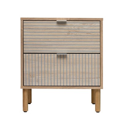 Merk Light Brown Wood 2-Drawer Nightstand