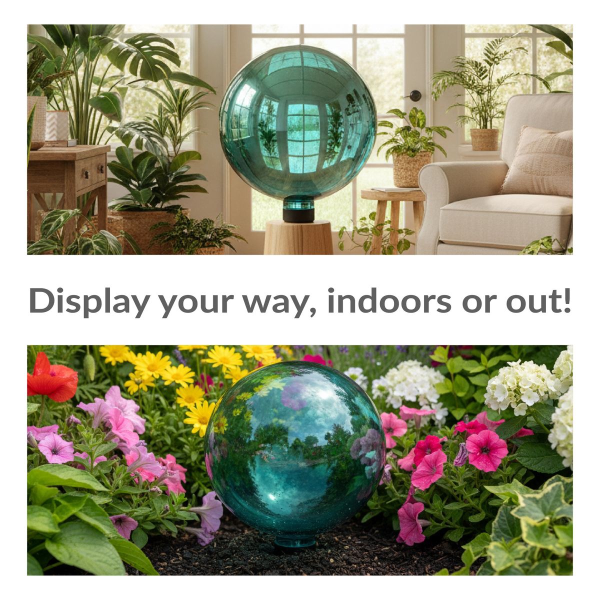 Sunnydaze Indoor/Outdoor Reflective Mirrored Surface Garden Gazing Globe Ball with Stemmed Bottom and Rubber Cap - 10" Diameter - thumbnail 3