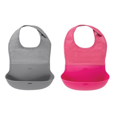 OXO Tot Roll Up Bib - 2pk - Gray/Pink