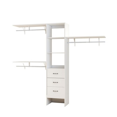 GlasFlength Decorative Storage Cabinet Closet System with 3 Shelves, 3 Expandable Hanger Rods, 3 Drawers, for cloakroom, White, 96.06"*15.74"*82.67"