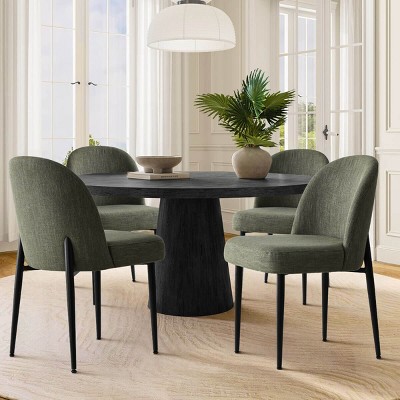 Upholstered Dining Chairs with Linen Blend Fabric and Metal Legs, Modern Armless Side Chairs for Dining Room-Maison Boucle