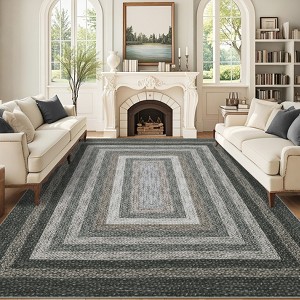 Braided Printed Pattern Rug, Soft Foldable Low Pile Non-Slip Floor Mat, Farmhouse Bordered Indoor Carpet for Living Room, Bedroom - 1 of 4