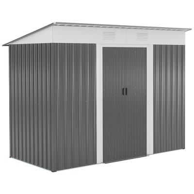 Outsunny 93.75" x 43.25" Backyard Garden Tool Storage Shed with Dual Locking Doors, 2 Air Vents and Steel Frame, Black/White
