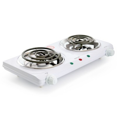 Double Burner Electric Cooktop, Inova Electric Stove Easily Countertop Hot Plate with 5 Gear Temperature Control, White, Size: One Size