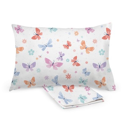 BreathableBaby Cotton Percale Pillowcase, For 13" x 18"/33 x 46 cm Toddler Pillow, AFB Butterflies (2-Pack)