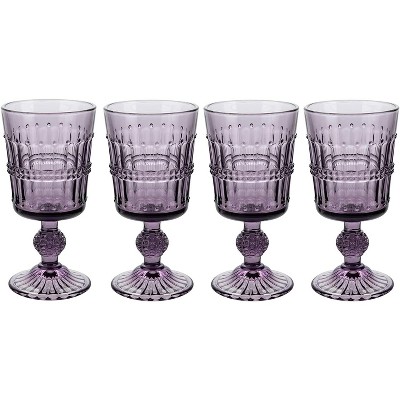 American Atelier Vintage Bubbles 11 Ounce Capacity Wine Glasses Set of 4  Wine Goblets, Vintage Style Glassware, Dishwasher Safe, Blue