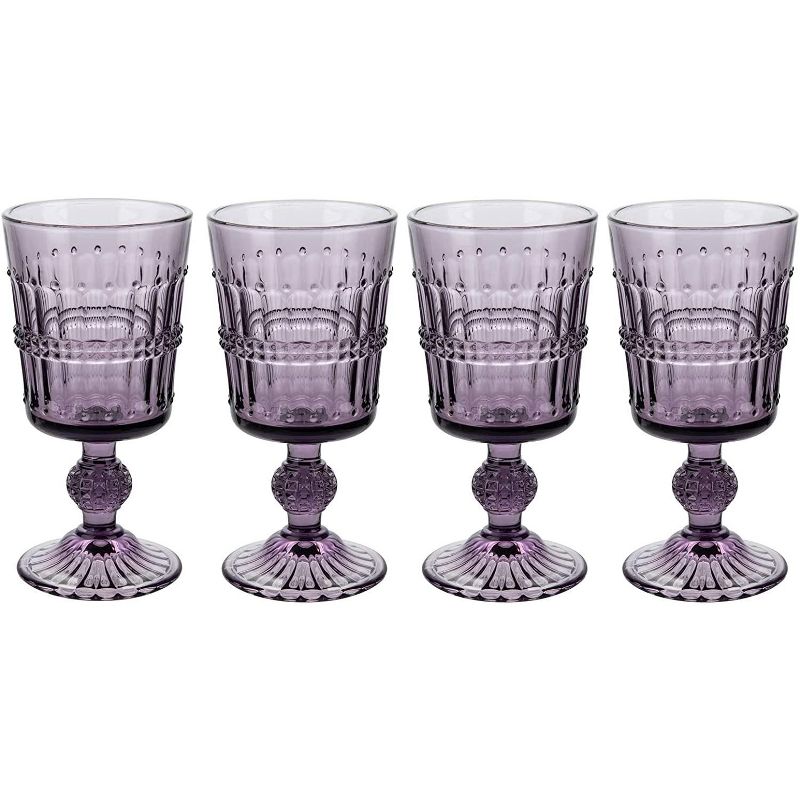 American Atelier Vintage Beaded Wine Glasses Set of 4, 9 oz Wine Goblets Vintage Style Glassware, Water Cups Embossed Design Dishwasher Safe, 1 of 6