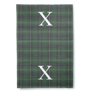 Personalization Mall Christmas Plaid Waffle Weave Kitchen Towel, Green Plaid - 1 of 4